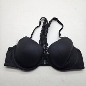 Victoria's Secret Women Bra 34C Black T Shirt Underwired Lace Racerback
